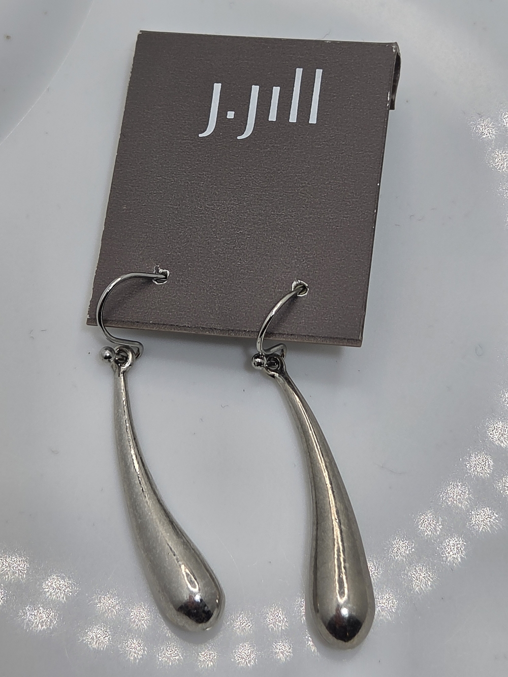 ✨ NWT J.Jill Modern Silver Teardrop Dangle Earrings 💧 Sculptural Drop Earrings